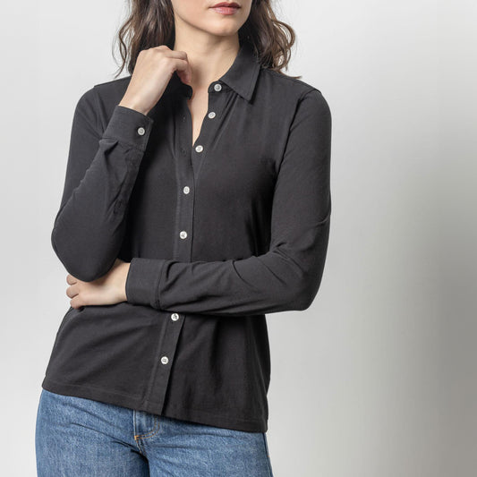 Button Down Tee in Black