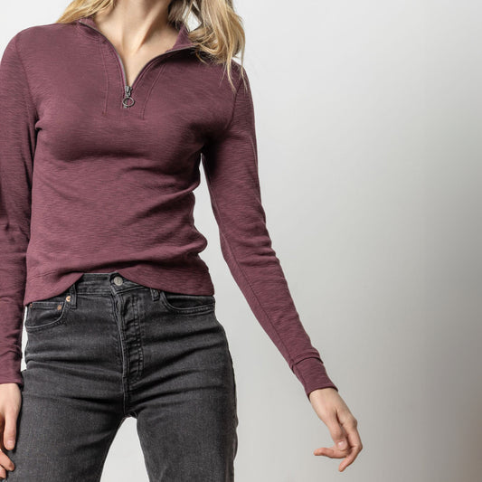 Quarter Zip Mock Neck in Wine