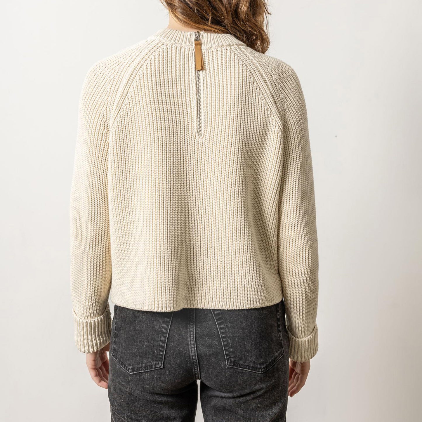 Zip Back Raglan Sweater in Stone