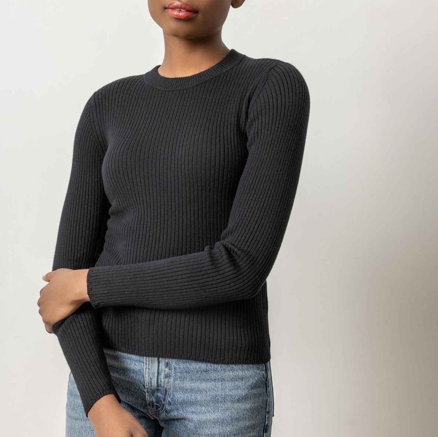 Ribbed Crewneck Sweater in Black