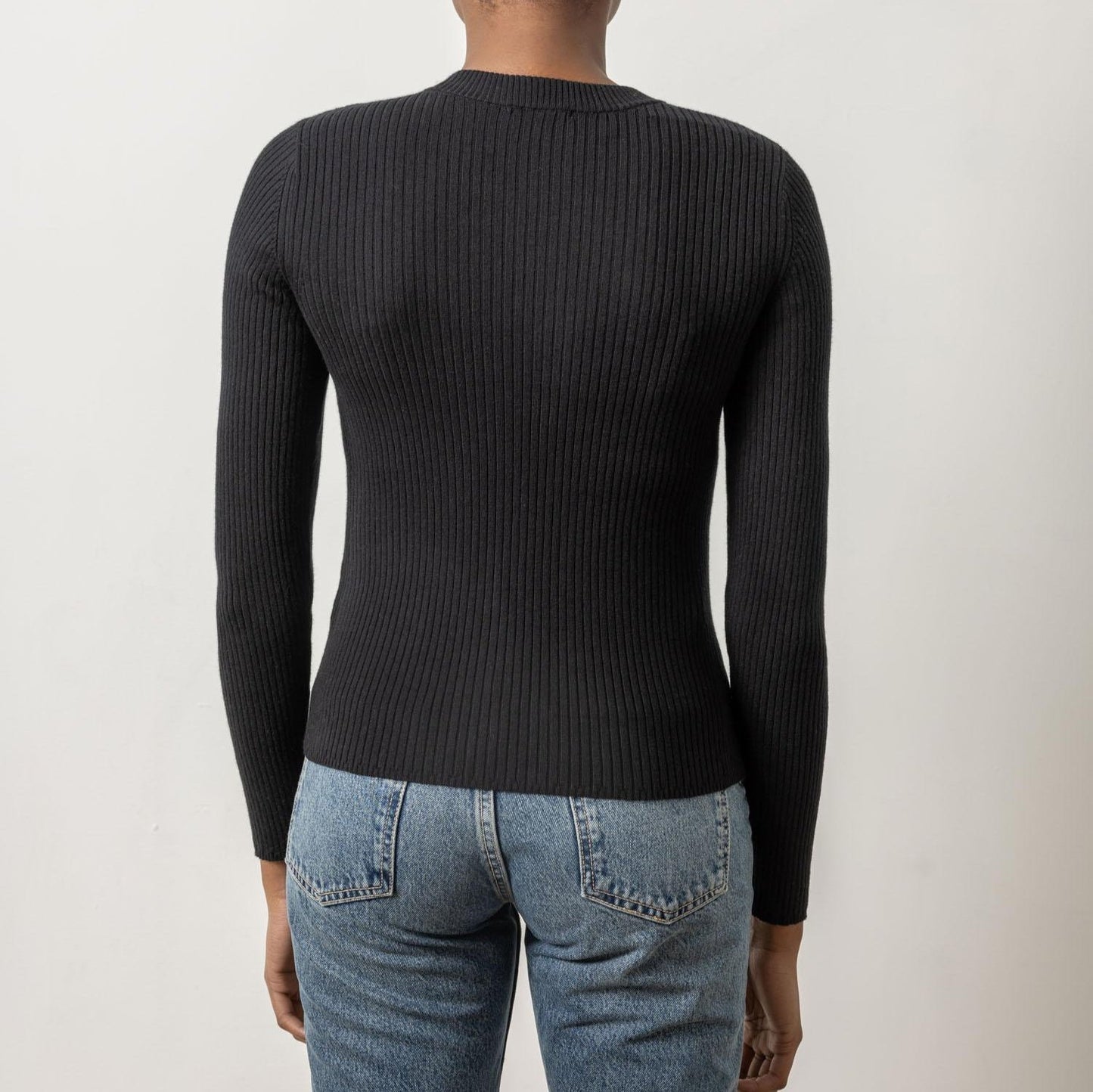 Ribbed Crewneck Sweater in Black