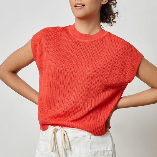 Short Sleeve Crew Sweater in Begonia