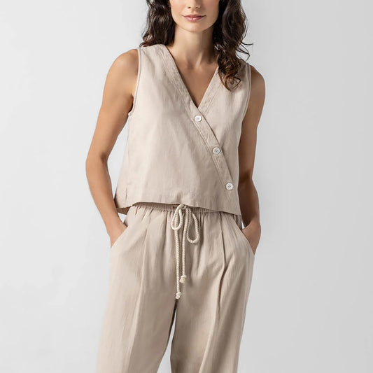 Cross Front Sleeveless Top in Flax