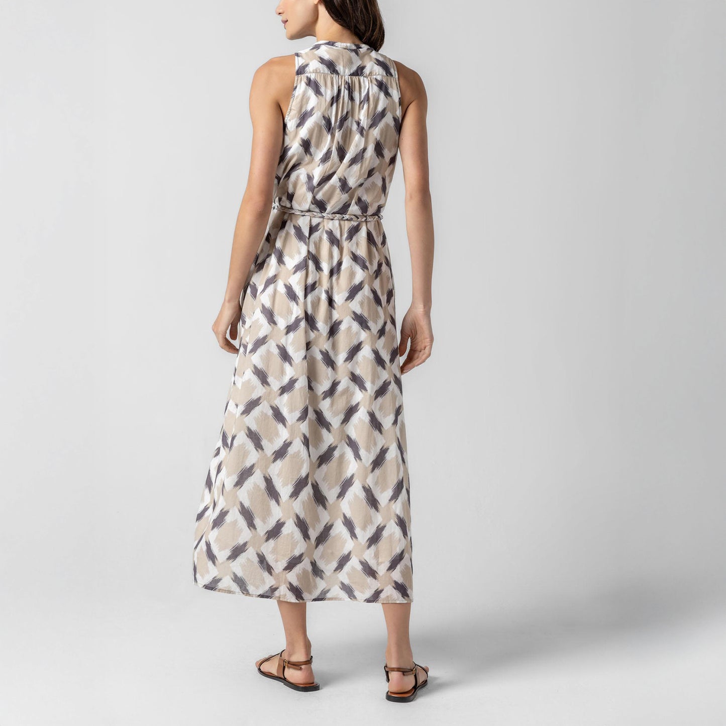 Belted Maxi Dress in Neutral Ikat