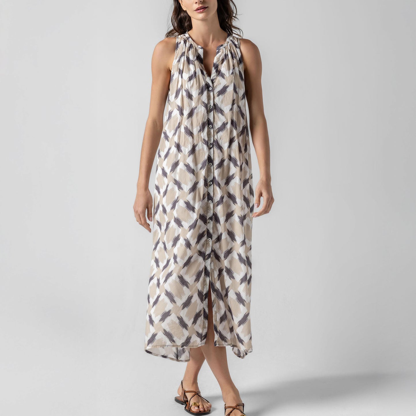 Belted Maxi Dress in Neutral Ikat