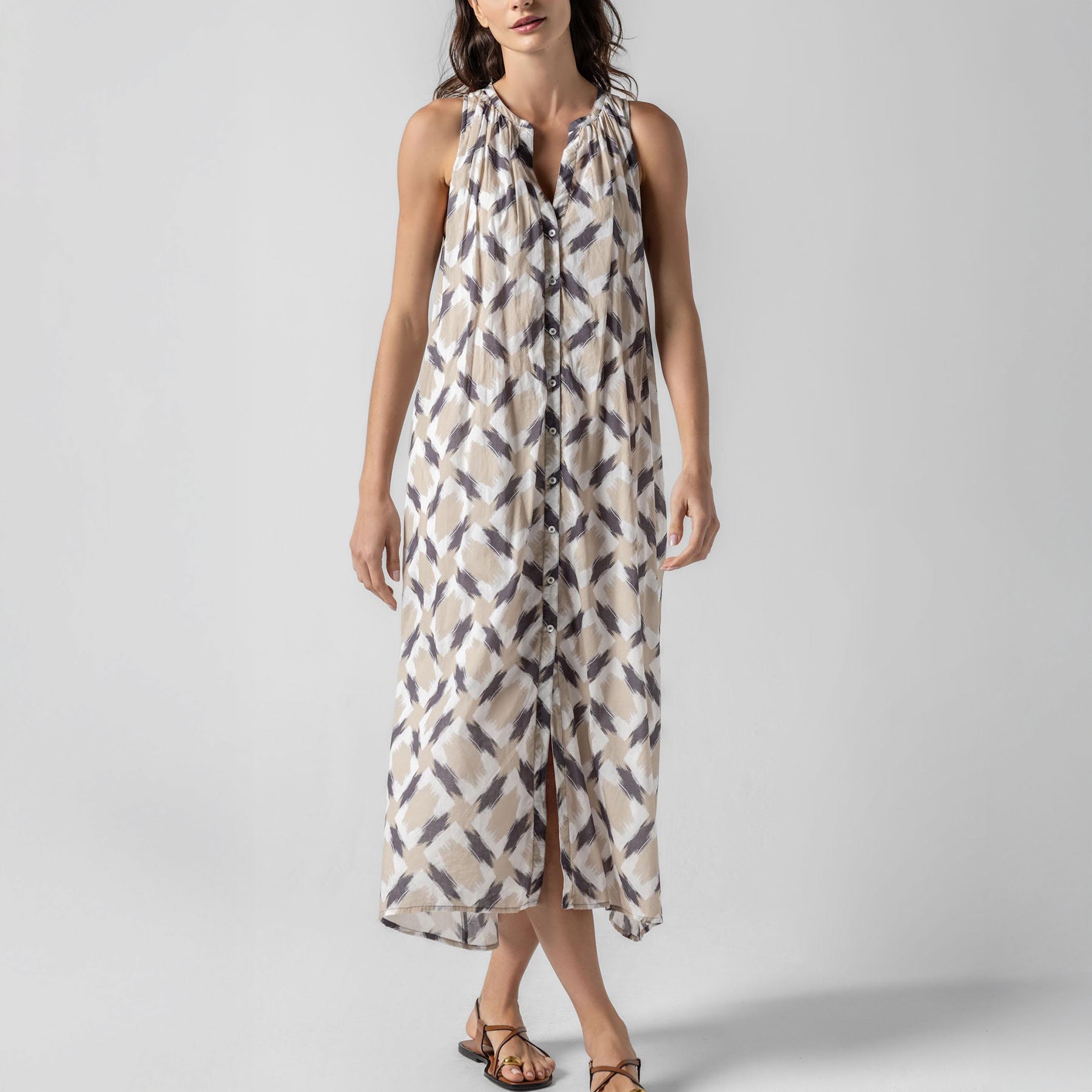 Belted Maxi Dress in Neutral Ikat