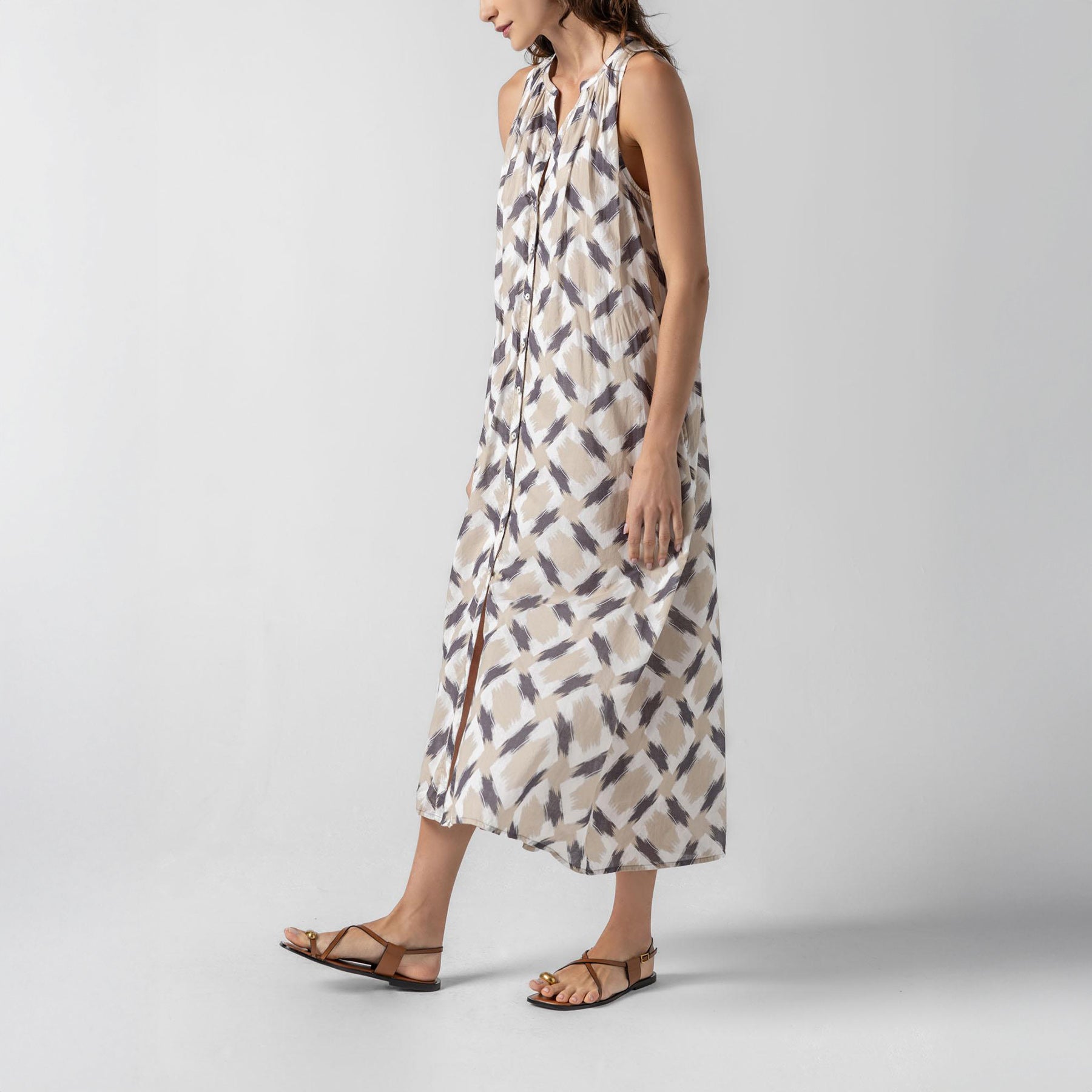 Belted Maxi Dress in Neutral Ikat