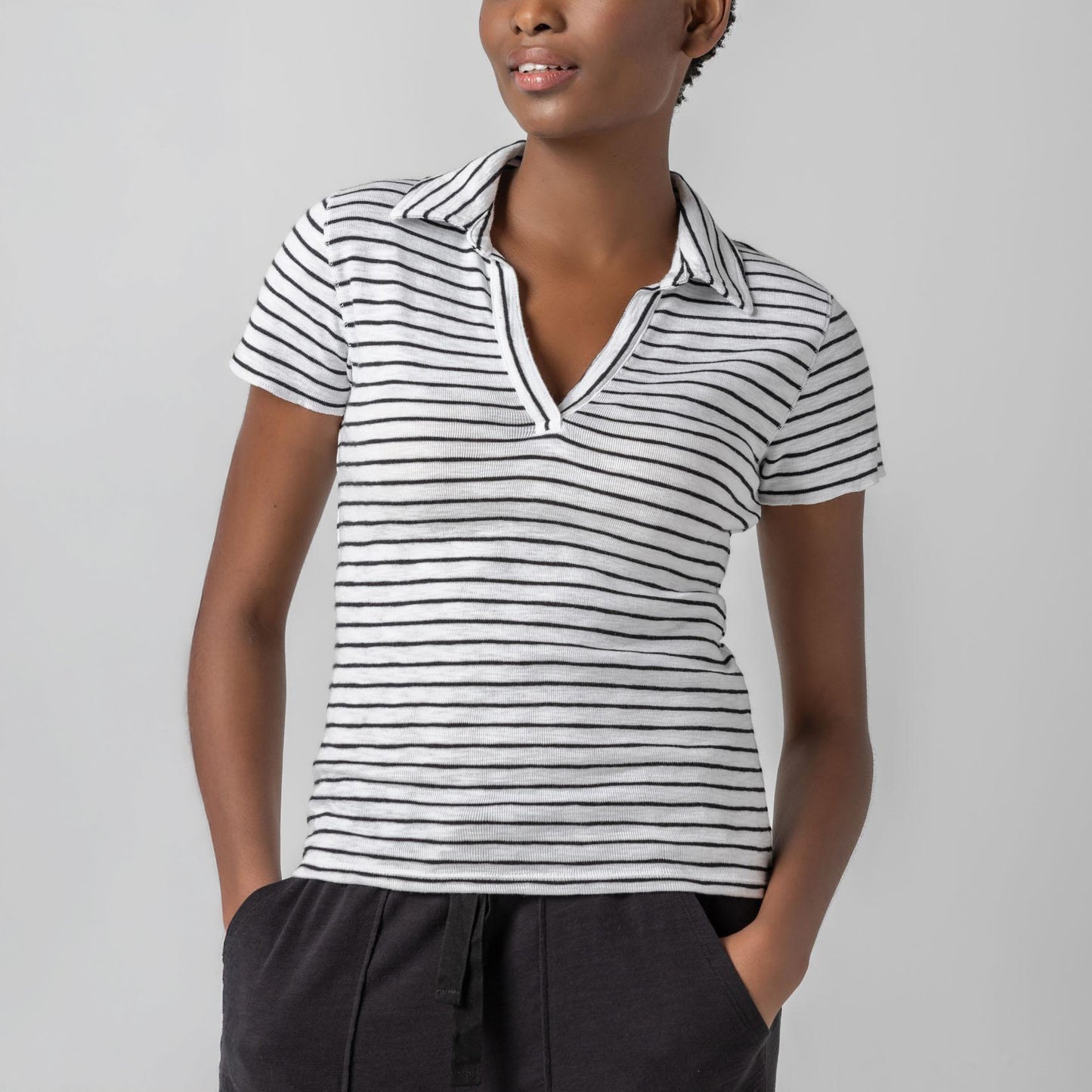Striped Polo in Black & White