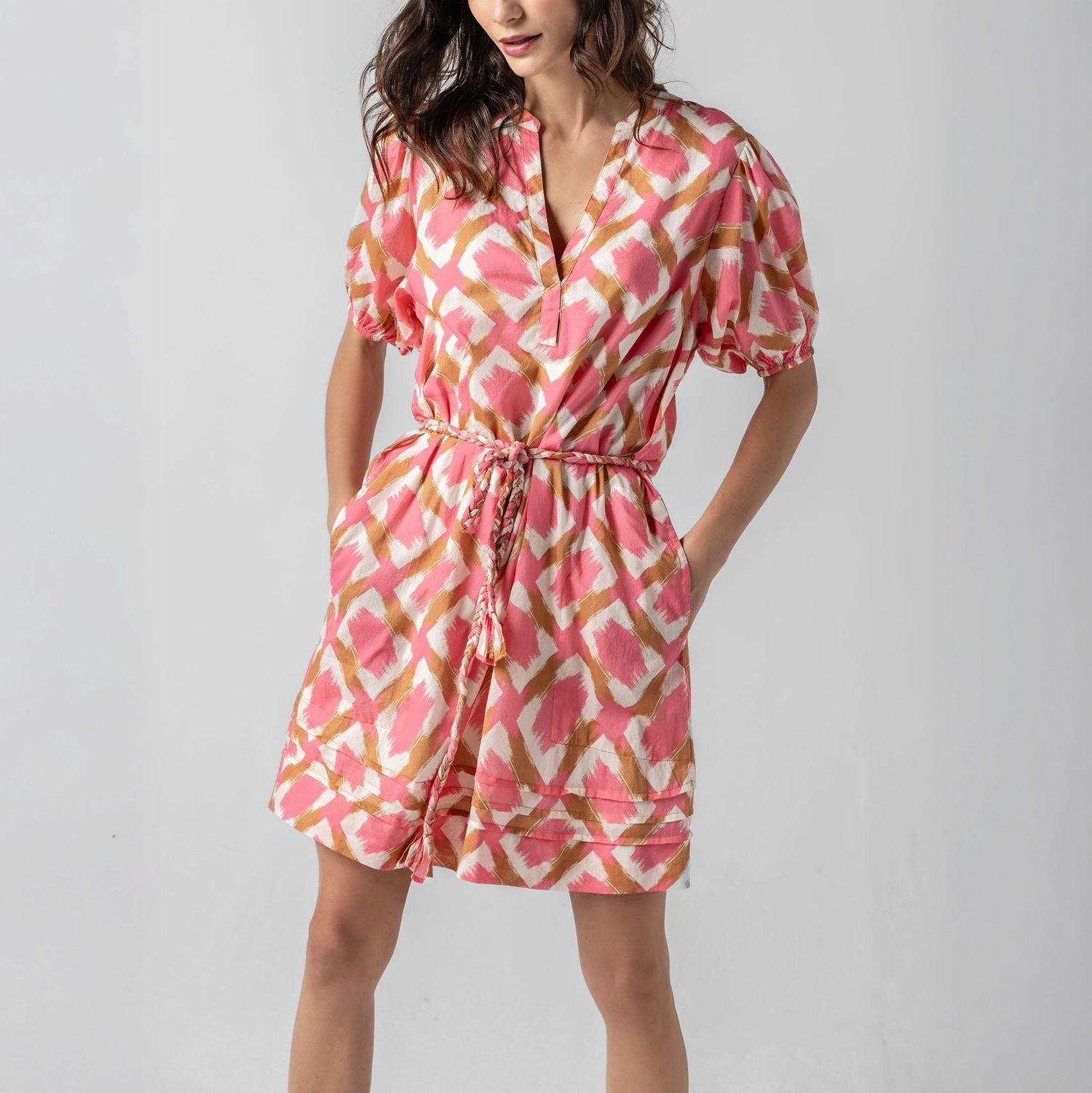 Shirred Dress in Punch Ikat
