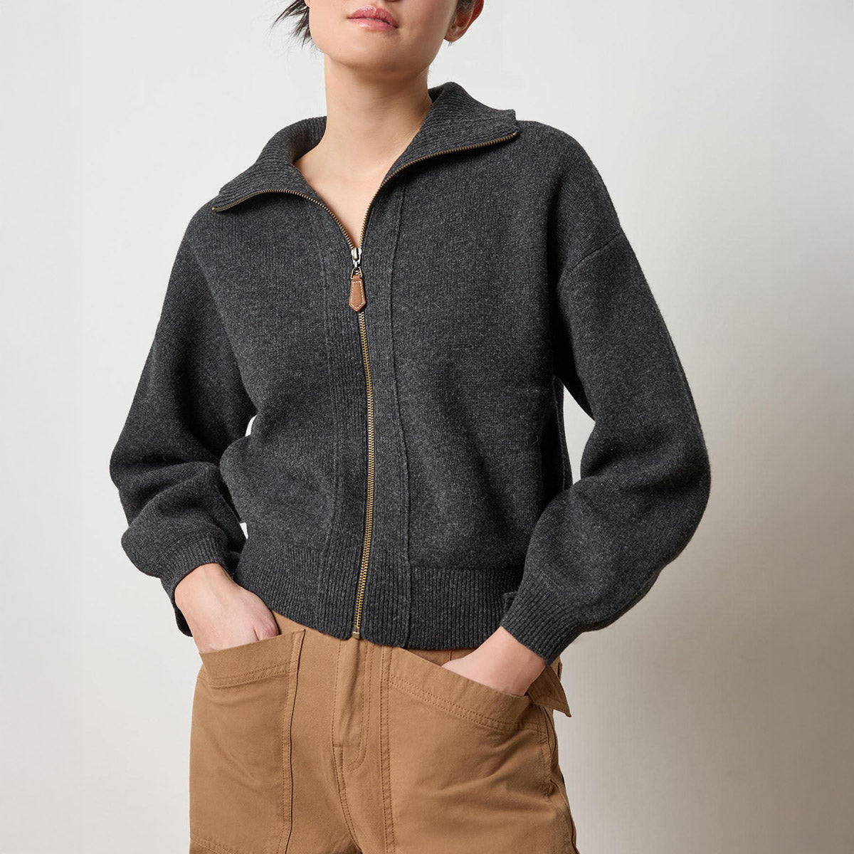 Zip Front Bomber Sweater in Graphite