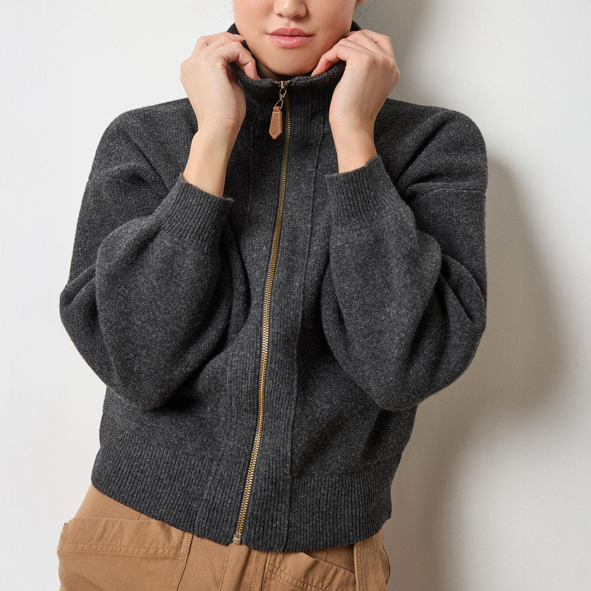 Zip Front Bomber Sweater in Graphite