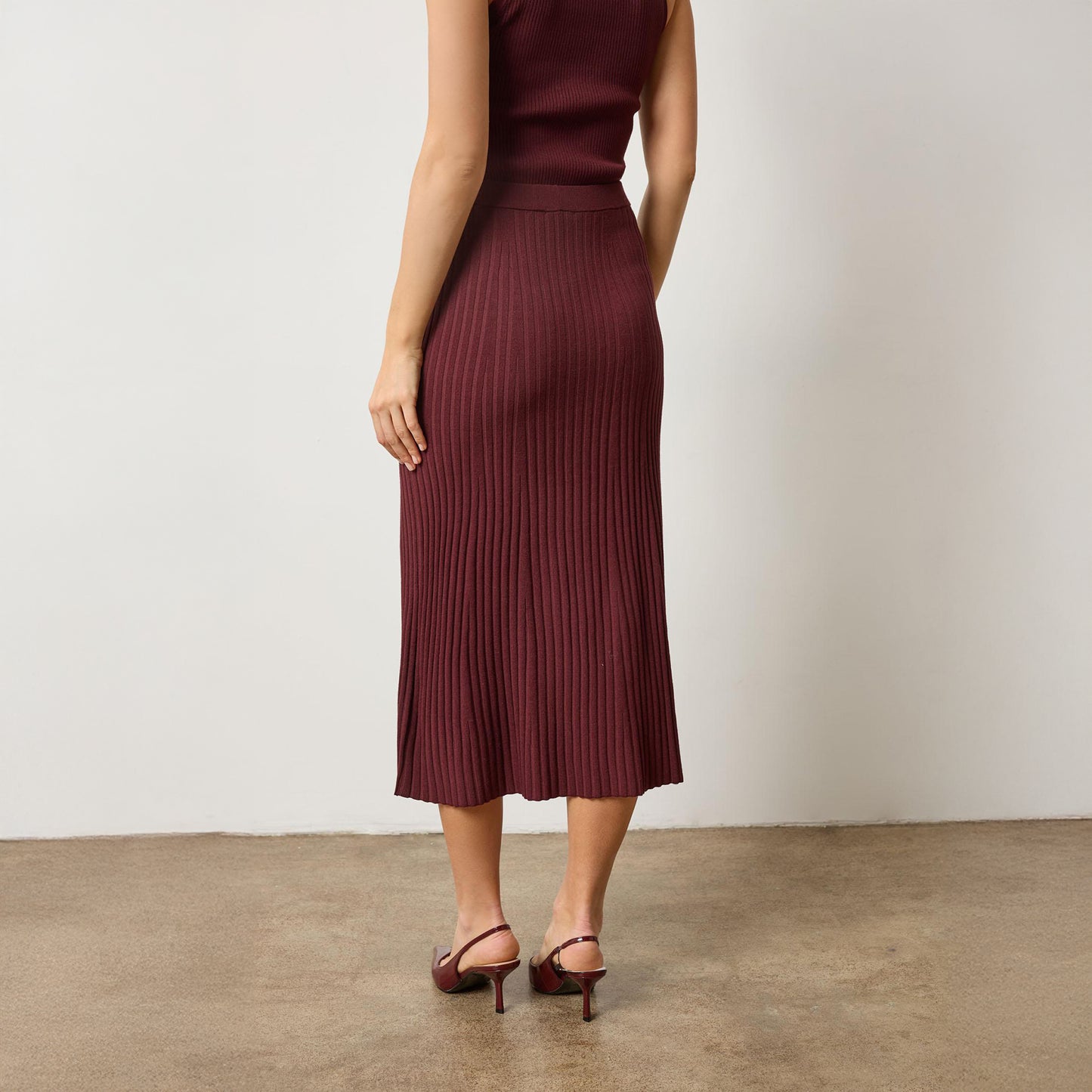 Straight Rib Skirt in Dark Cherry