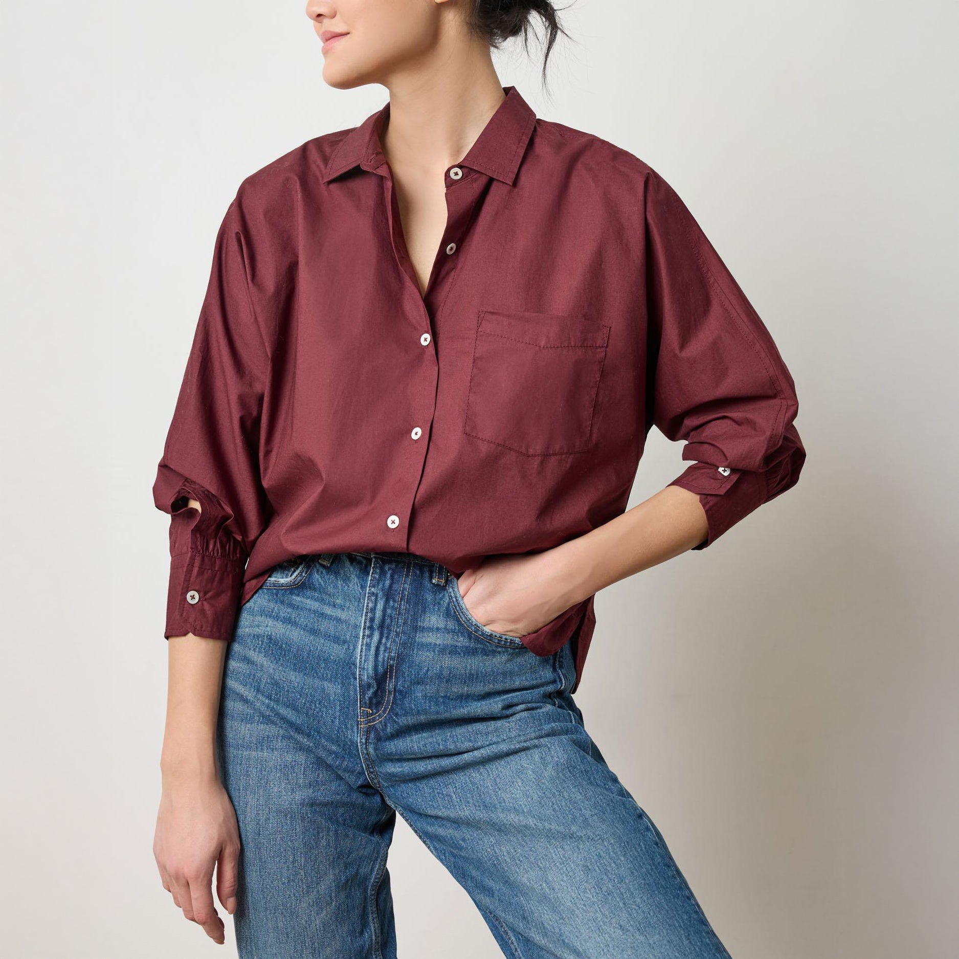 Dolman Button Down in Mulberry