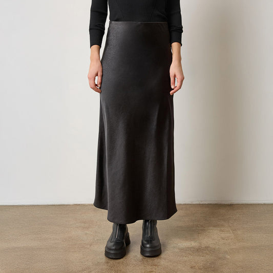 Satin Bias Maxi Skirt in Black