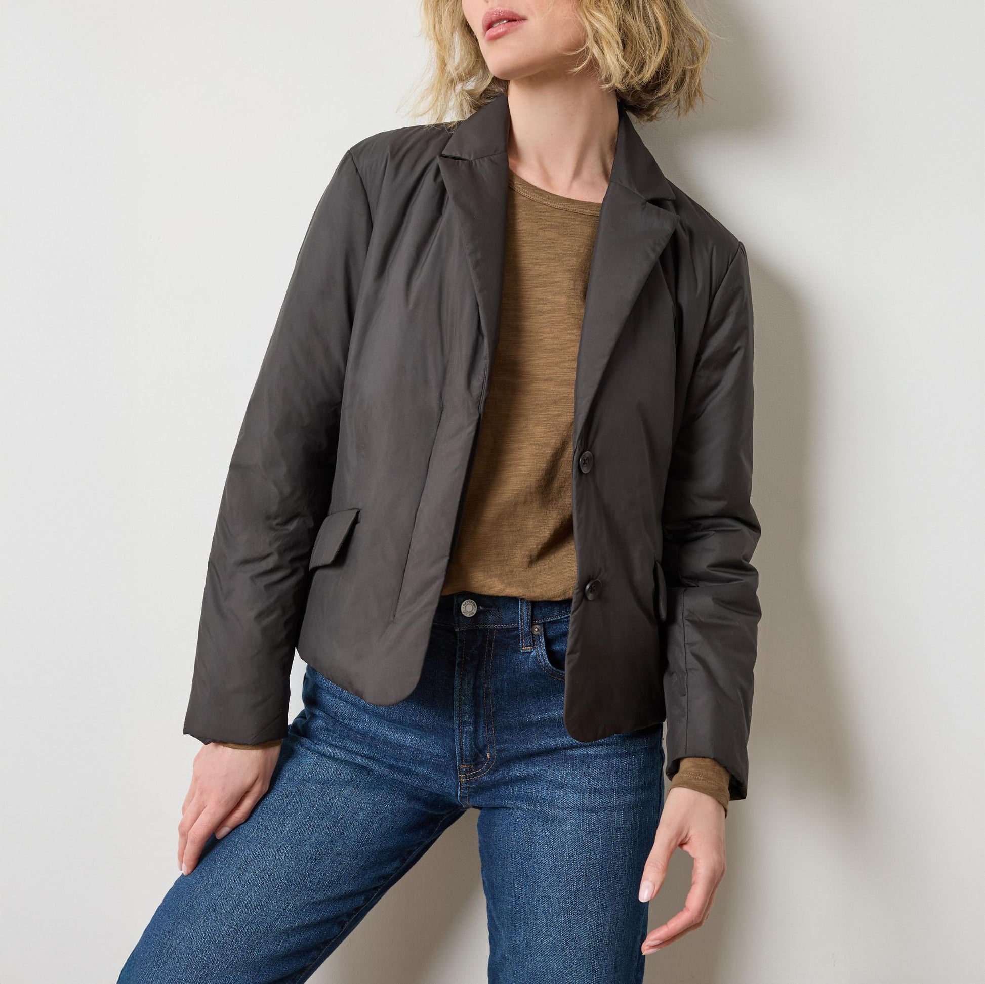 Padded Nylon Blazer in Black