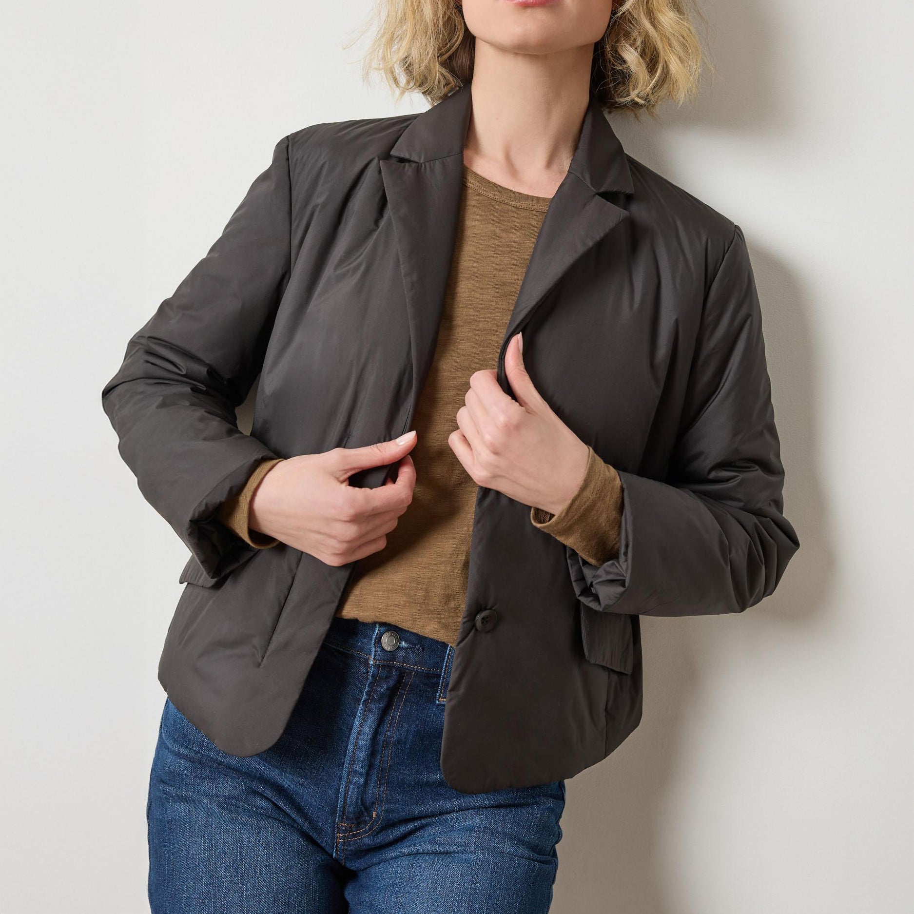 Padded Nylon Blazer in Black