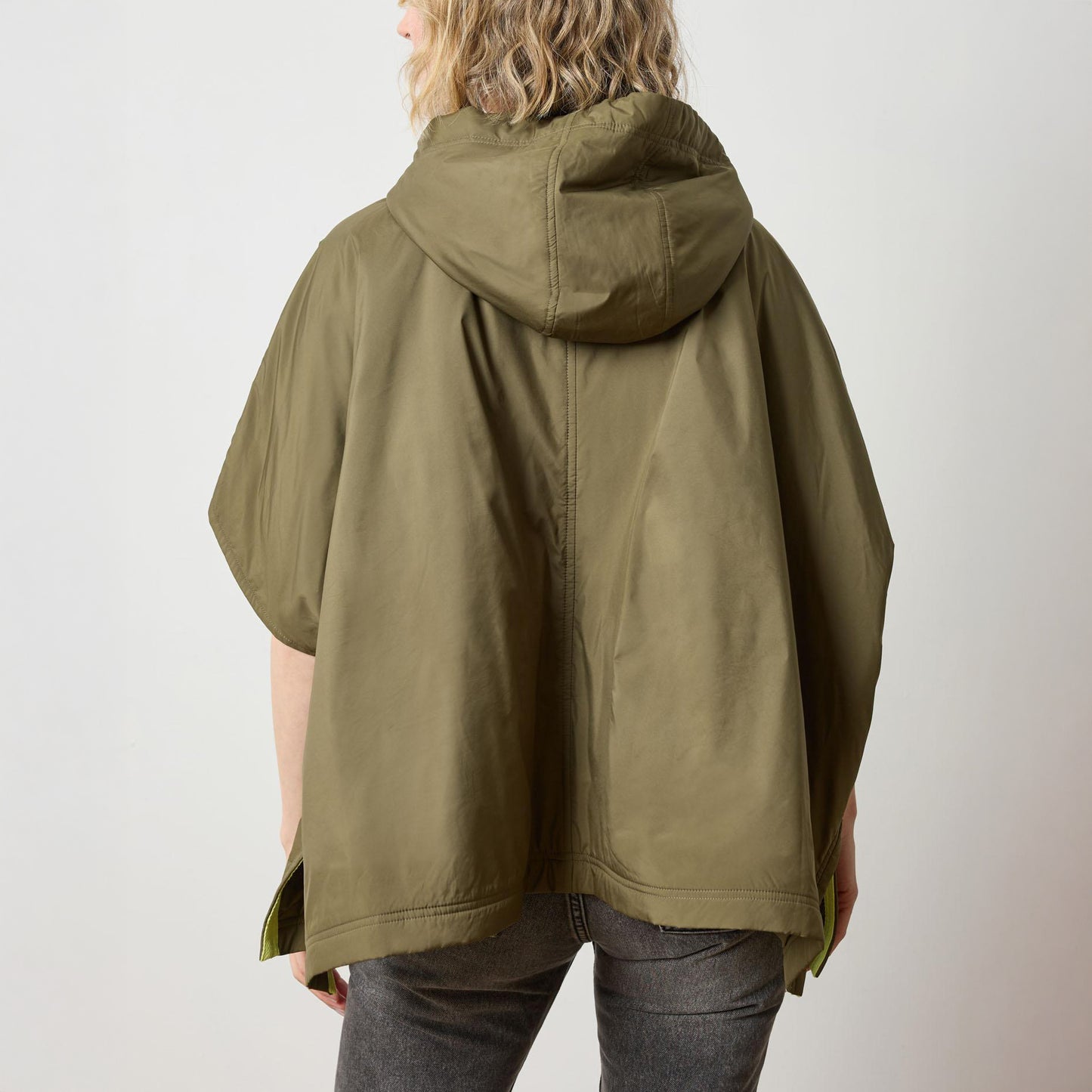 Hooded Nylon Poncho in Evergreen