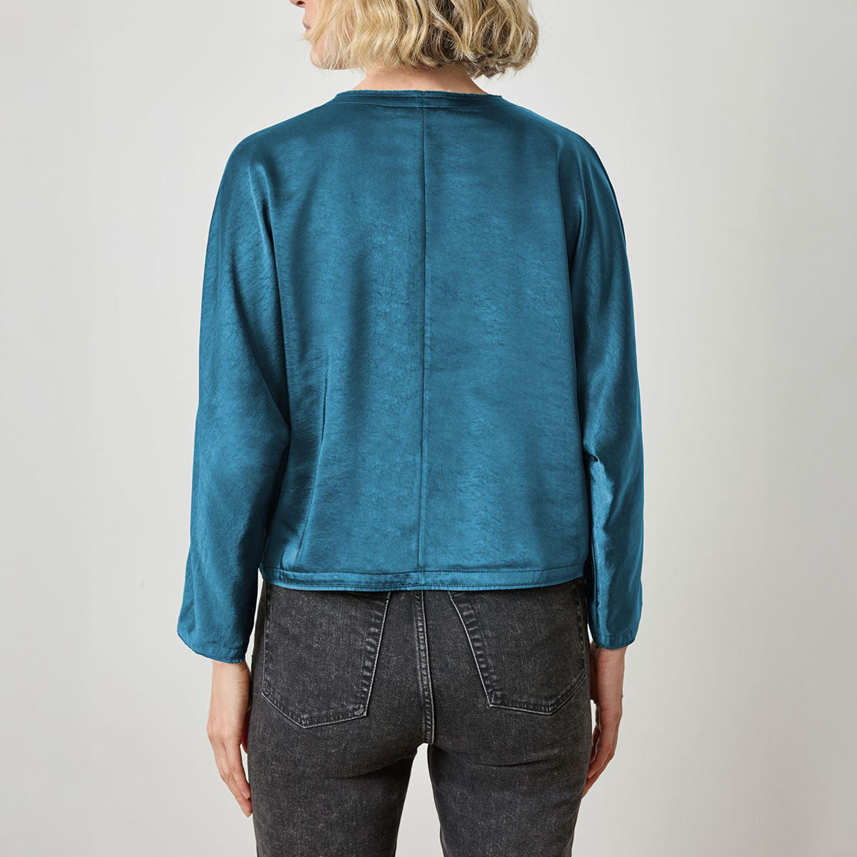 Satin V Neck Dolman in Neptune