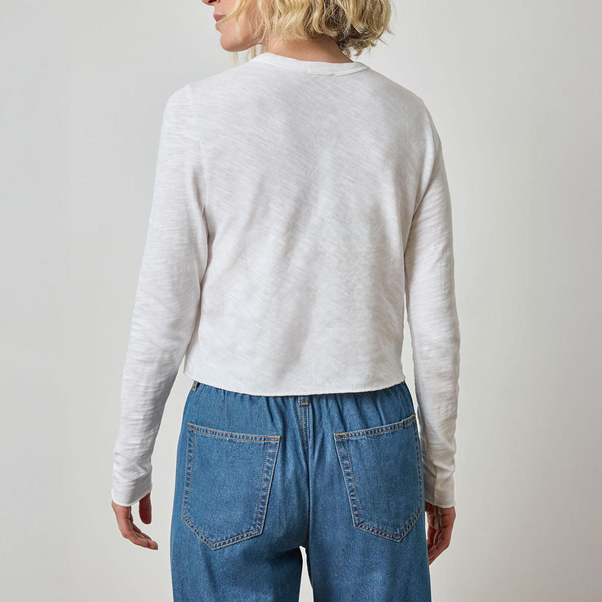 Long Sleeve Cropped Tee in White