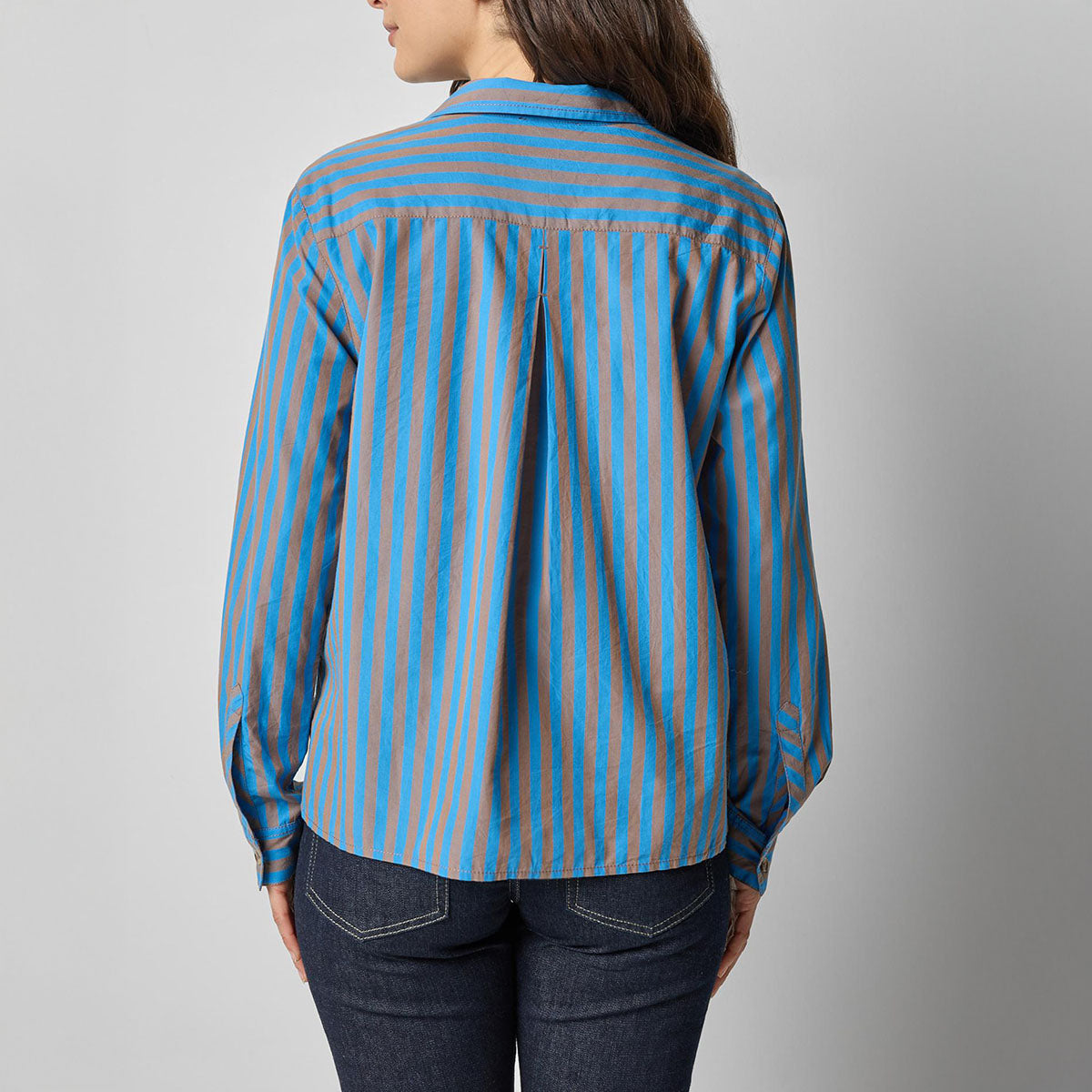 Button Down Shirt in Cocoa and Lapis Stripe