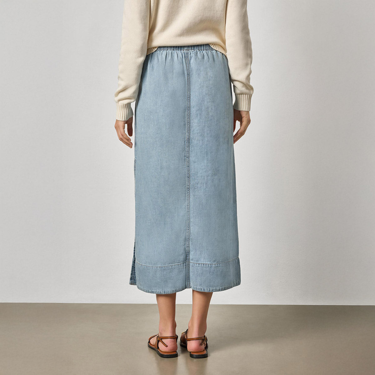 Denim Drawcord Skirt in Blue Wash