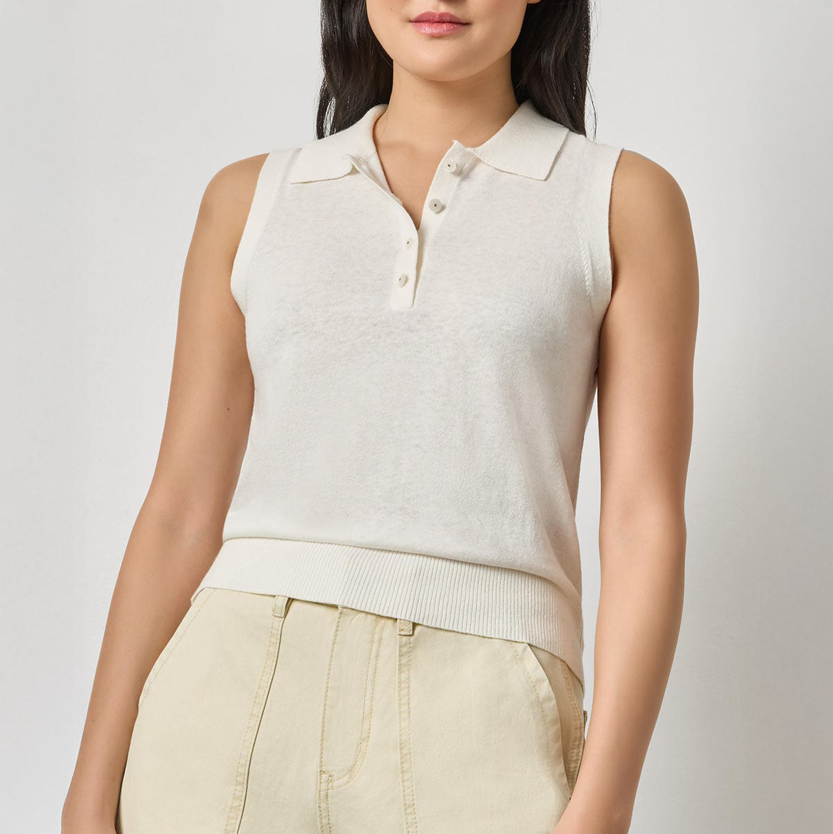 Polo Sweater in White Linen