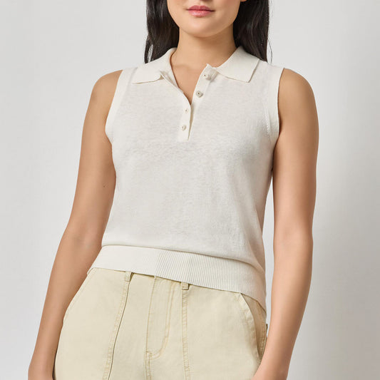 Polo Sweater in White Linen
