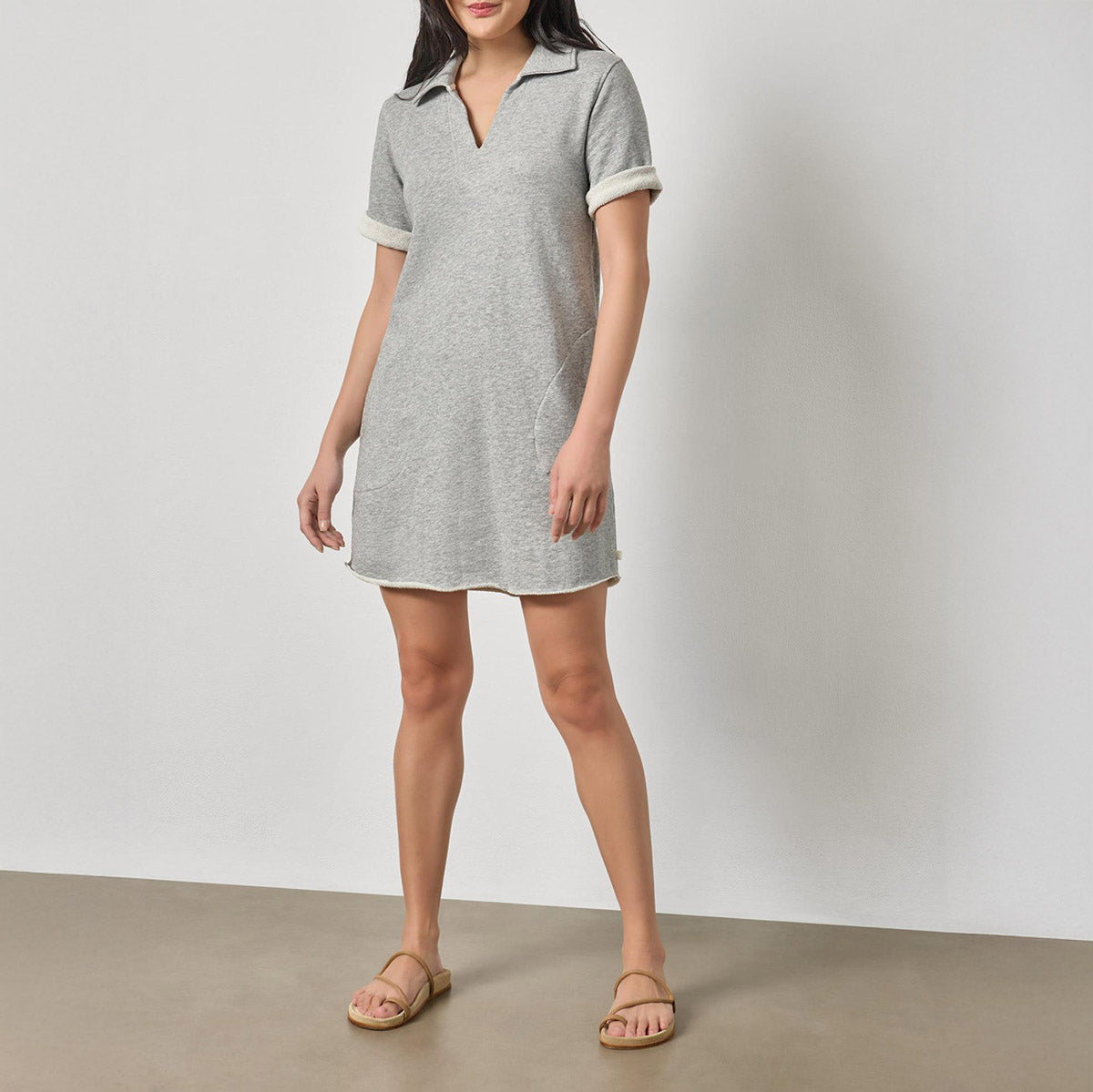 Raw Hem Terry Dress in Heather Grey