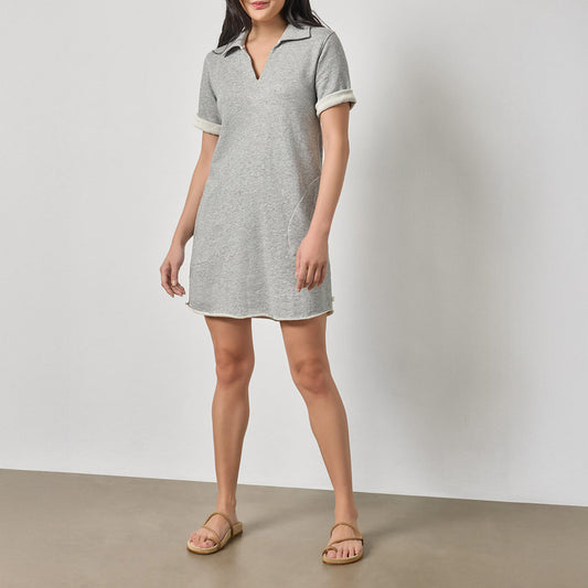 Raw Hem Terry Dress in Heather Grey