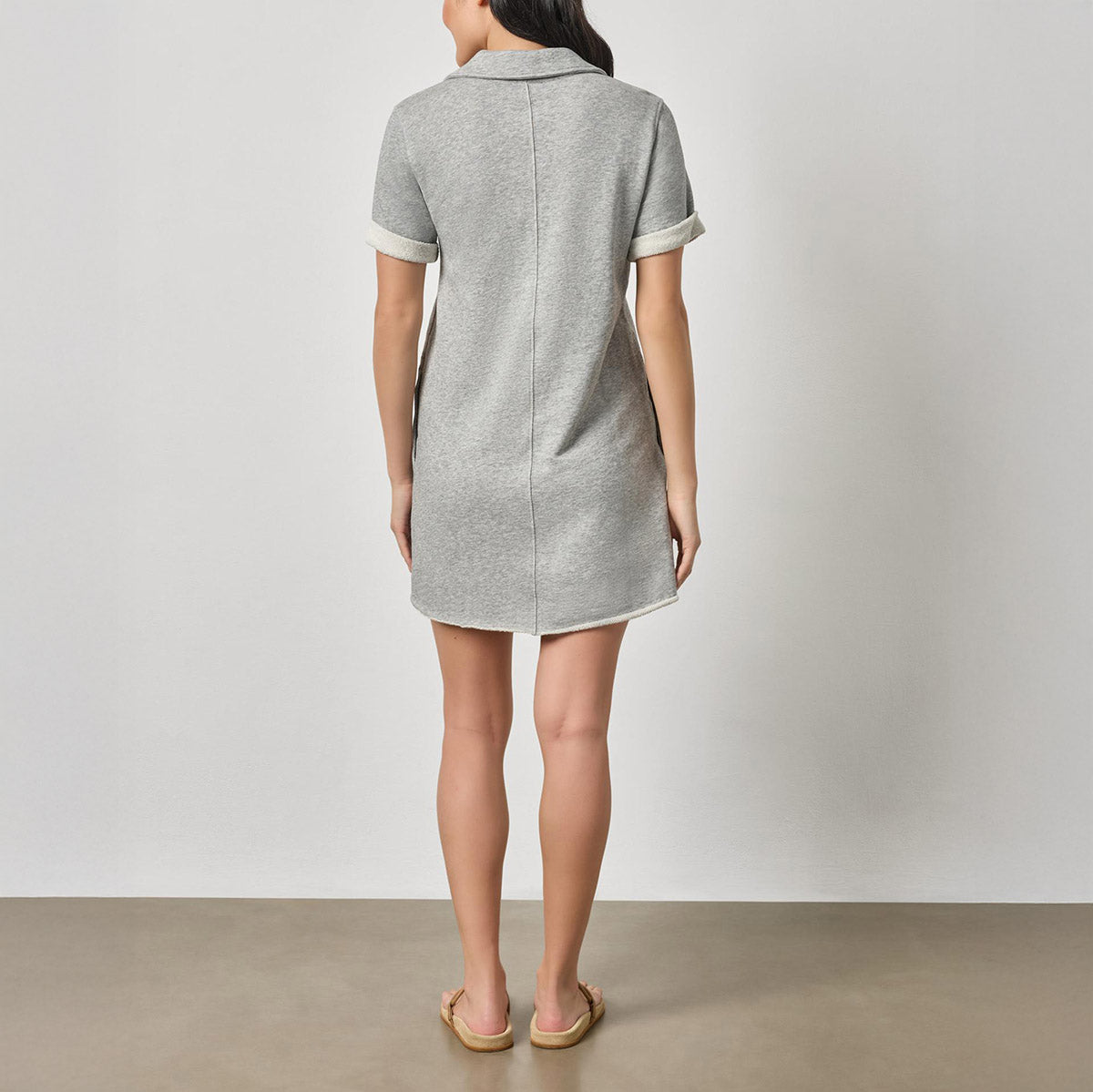Raw Hem Terry Dress in Heather Grey