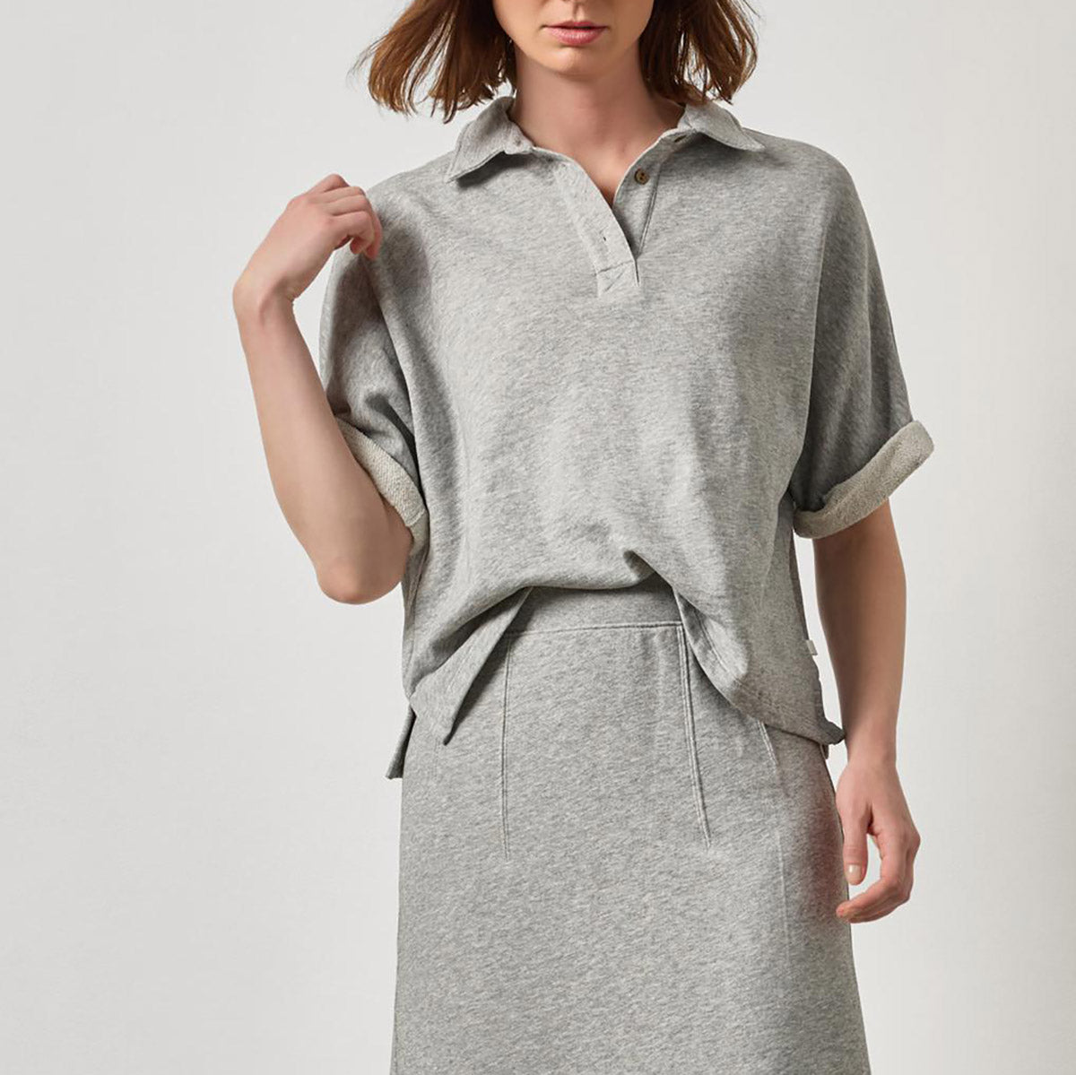 Oversized Terry Polo in Heather Grey