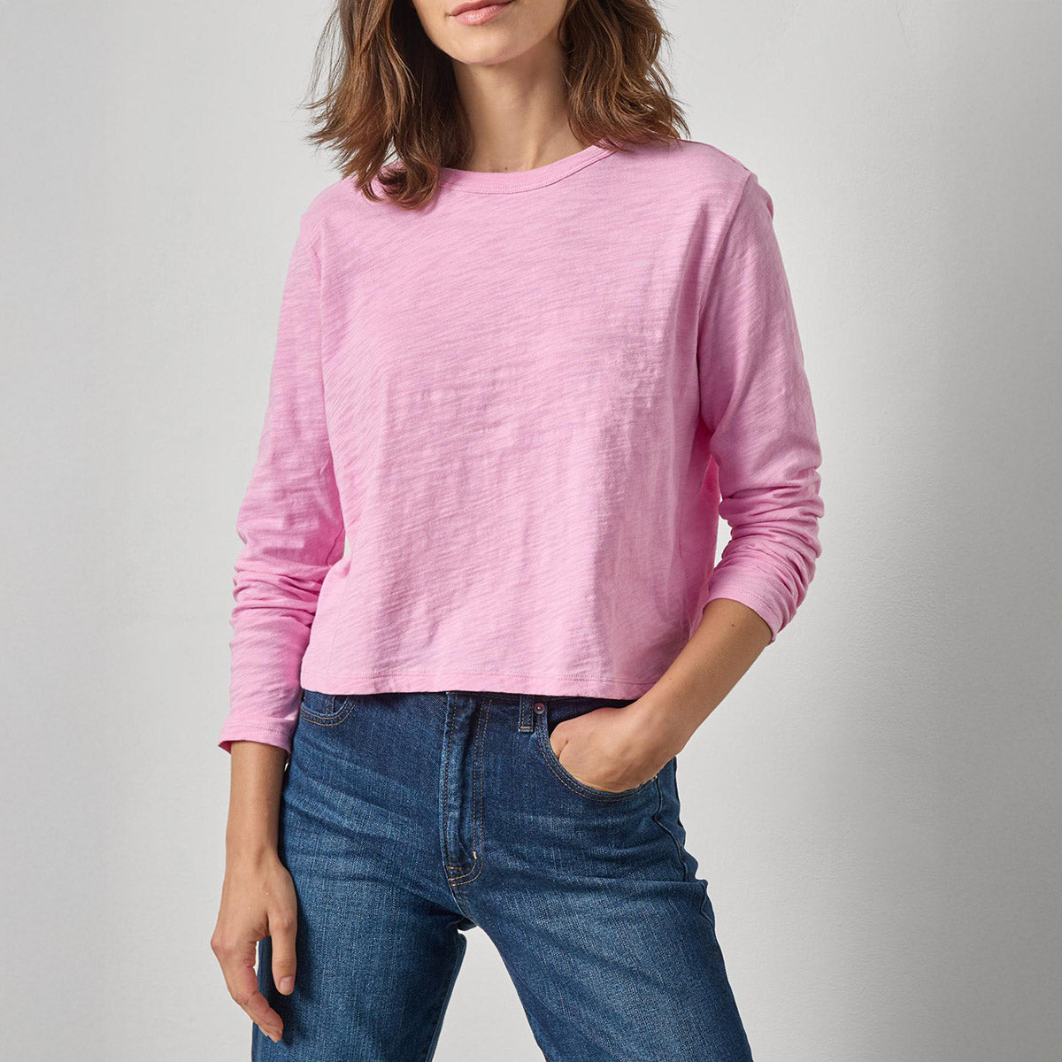 Longsleeve Cropped Boyfriend Tee in Taffy