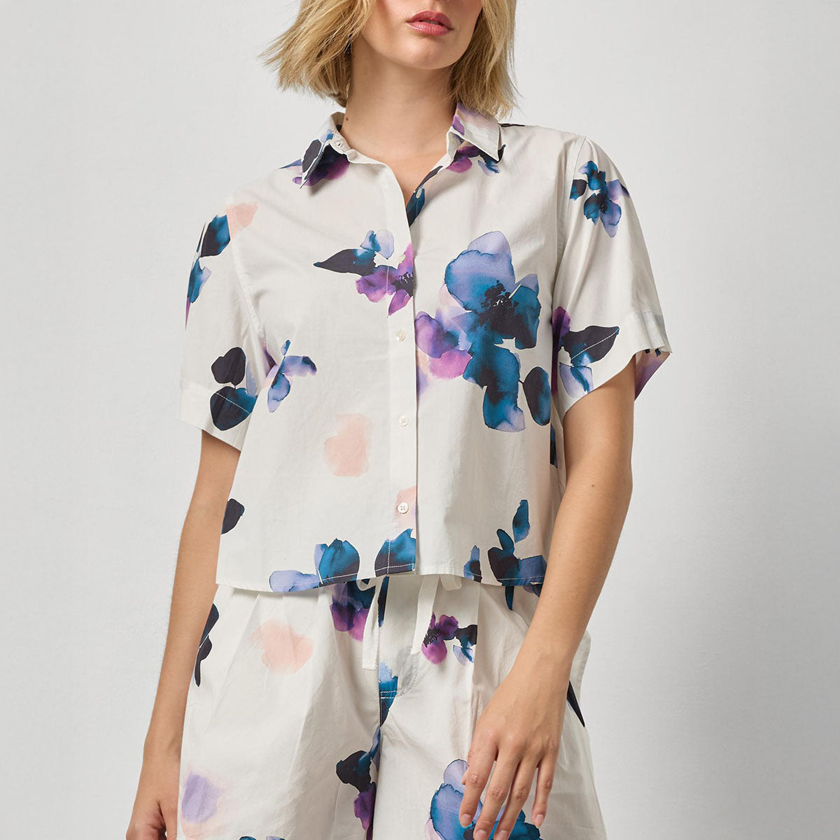 Folded Sleeve Blouse in Orchid Print