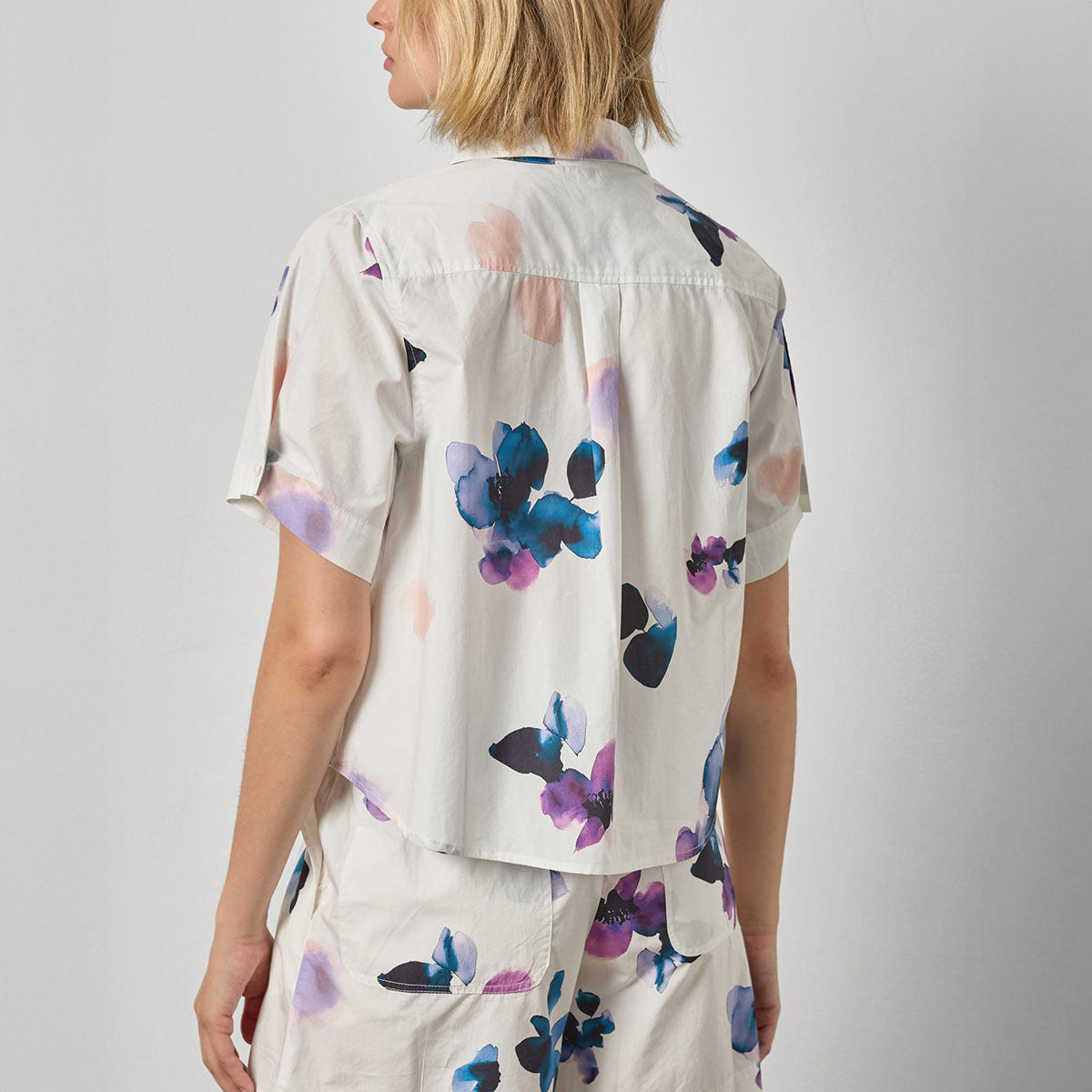 Folded Sleeve Blouse in Orchid Print