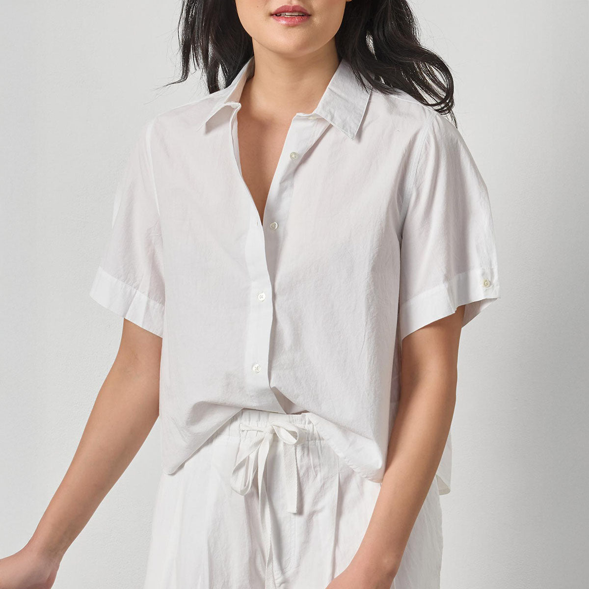 Folded Sleeve Blouse in White