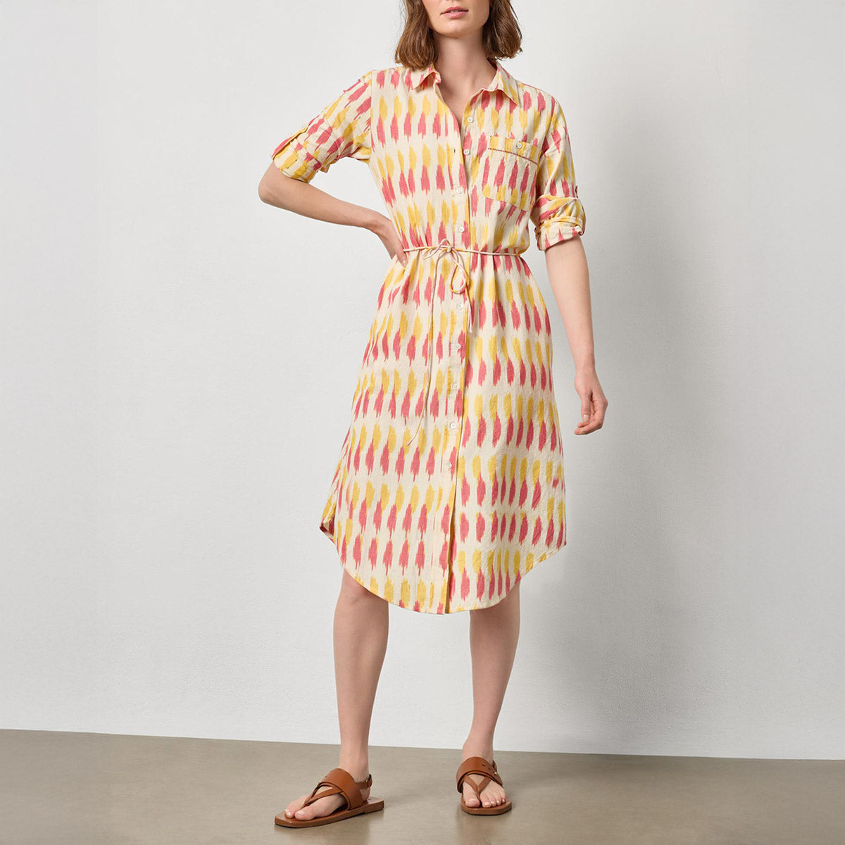 ikat shirt dress Ivory Floral Ikat Smocked Shirt Dress XXL