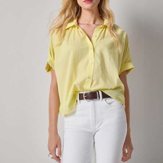 Elbow Sleeve Button Down in Lemon
