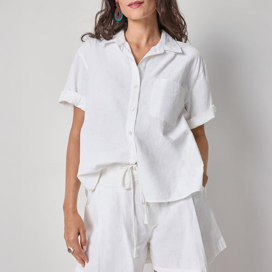 Linen Button Down in White