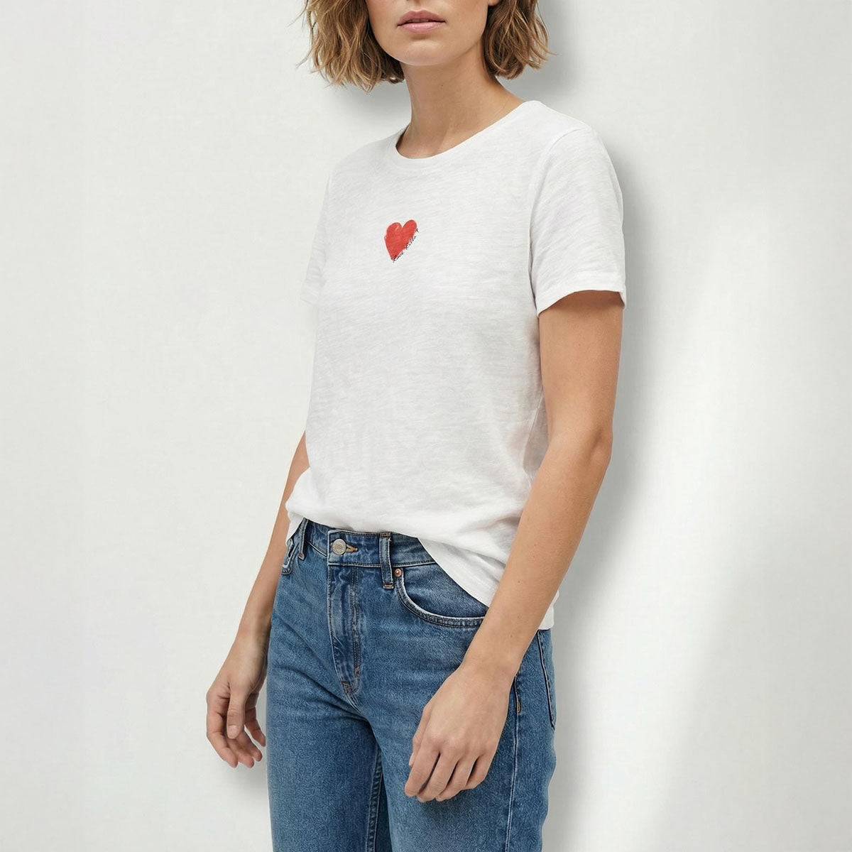 Printed Heart Crew in White