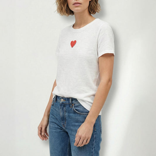 Printed Heart Crew in White
