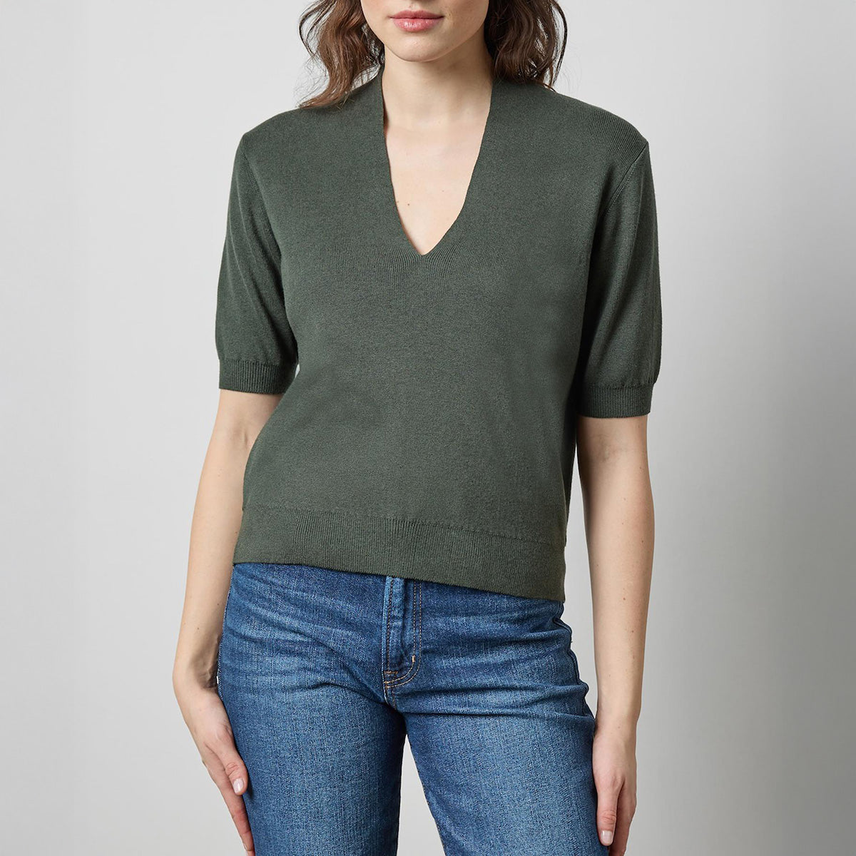 V-Neck Elbow Sleeve Sweater in Balsam