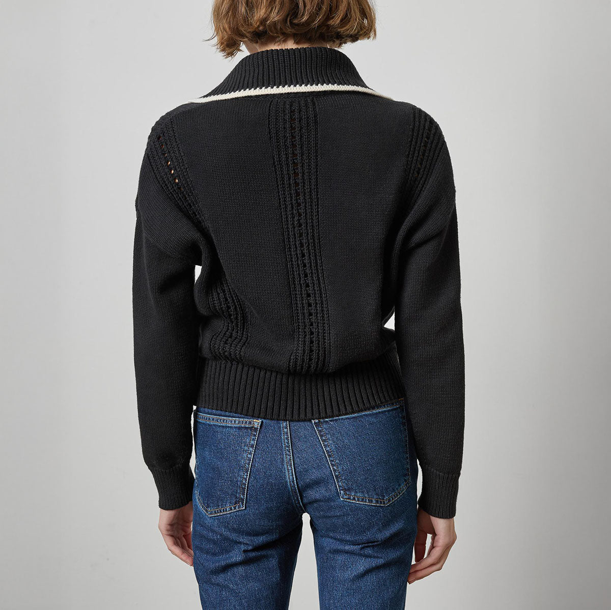 Contrast Zip Cardigan in Black