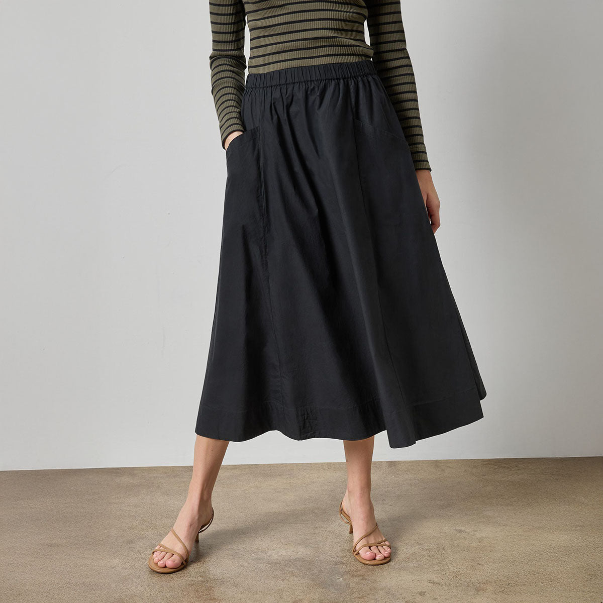Paneled A-Line Skirt in Black