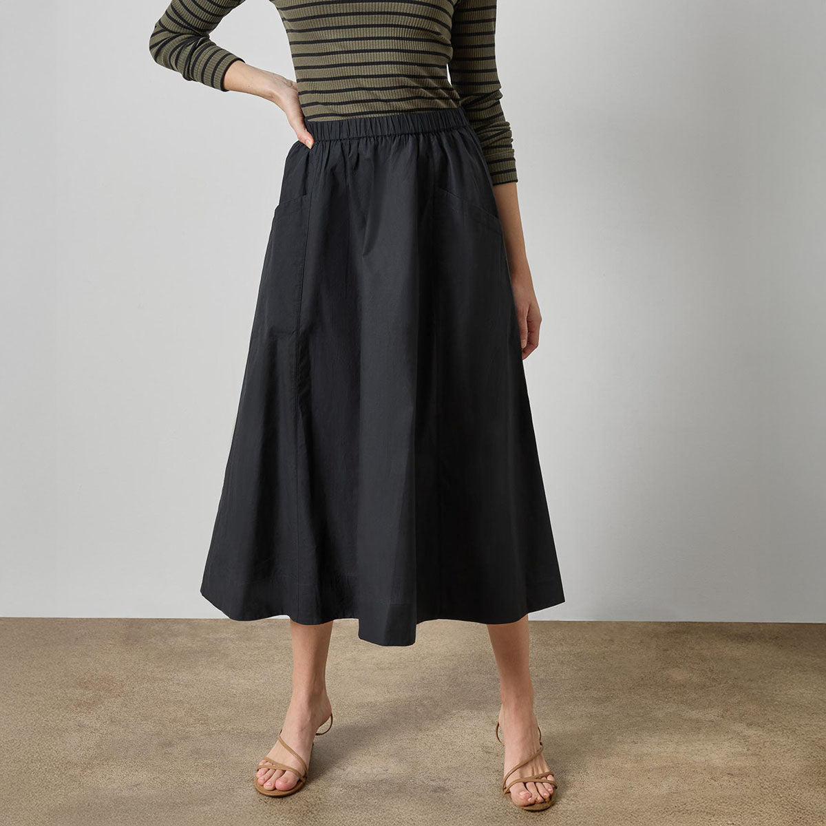 Paneled A-Line Skirt in Black