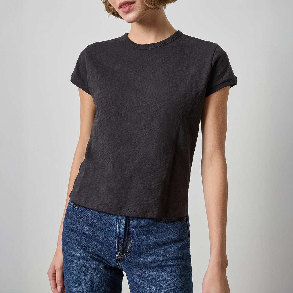 Boxy Cap Sleeve Tee in Black
