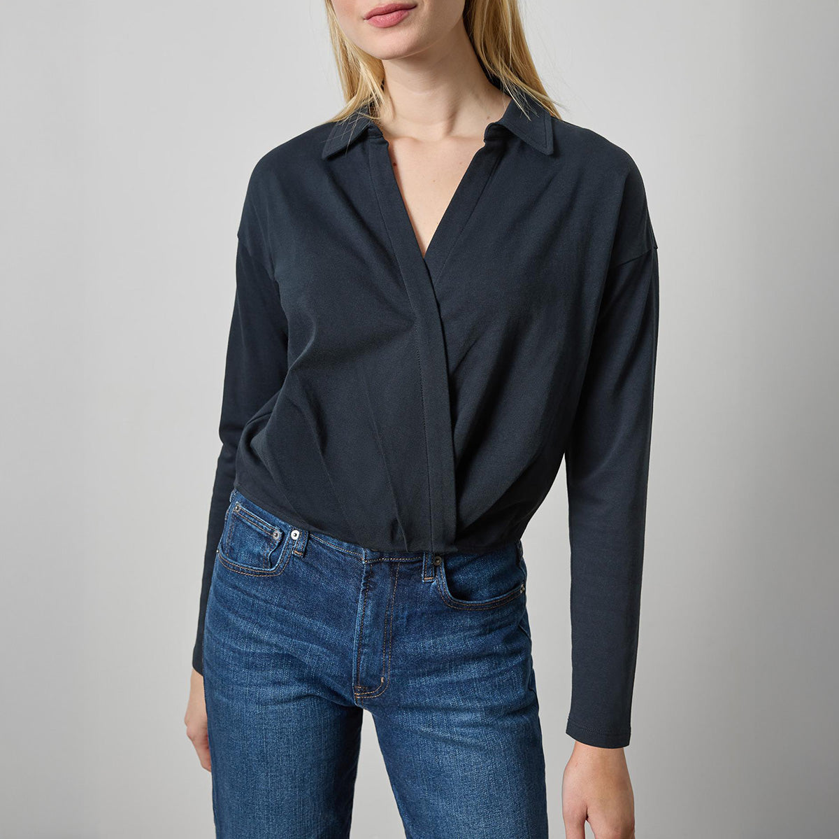 Wrap Collared Top in Black