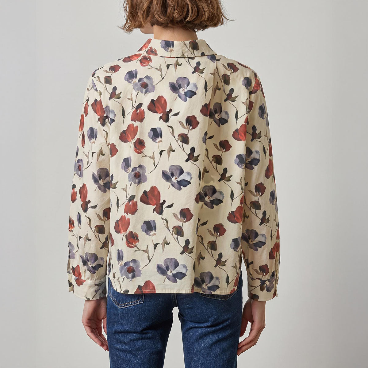 Dolman Button Down in Blue Poppy Print