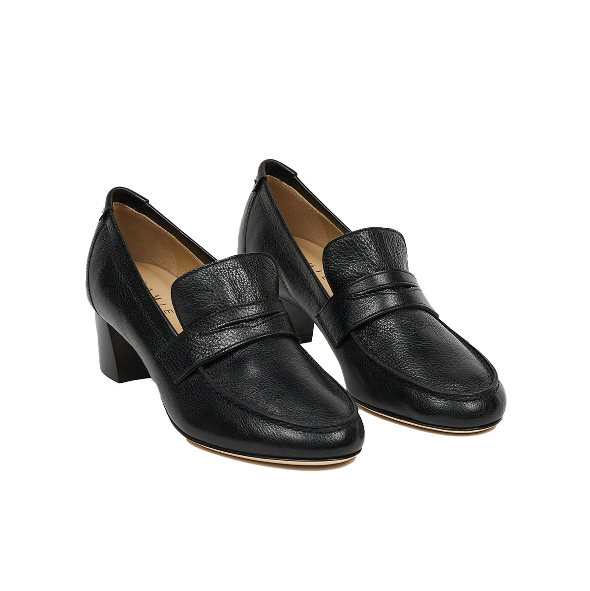 Heeled Penny Loafer in Black