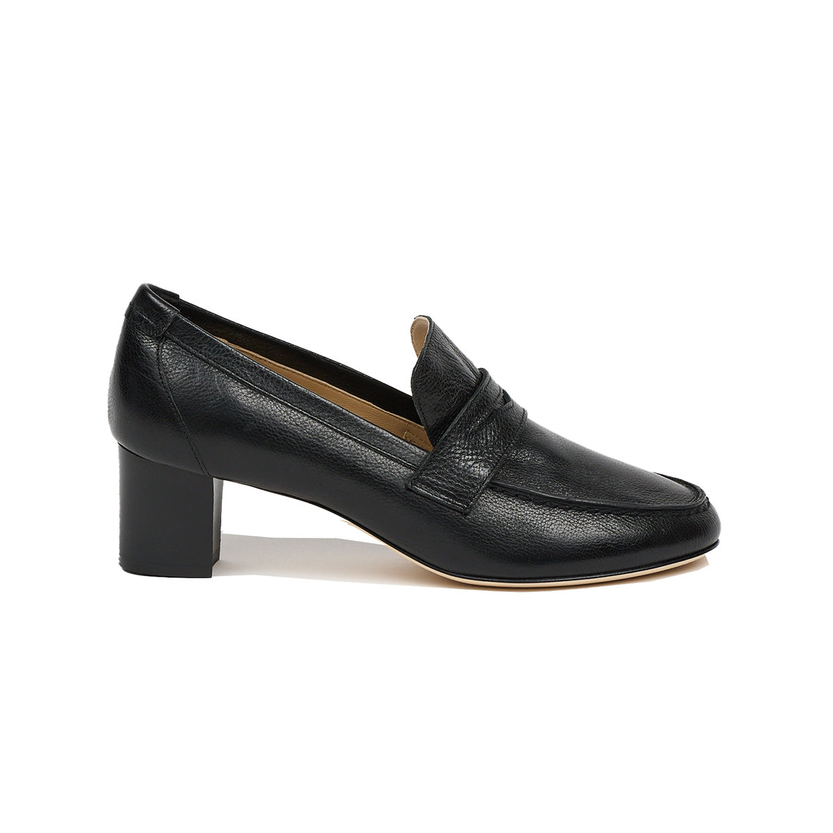 Heeled Penny Loafer in Black