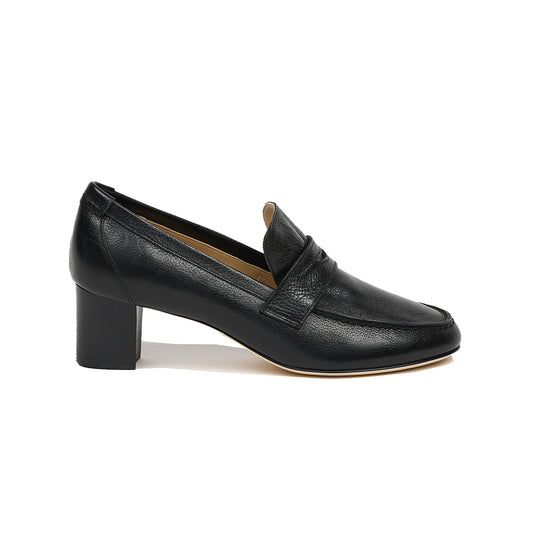 Heeled Penny Loafer in Black